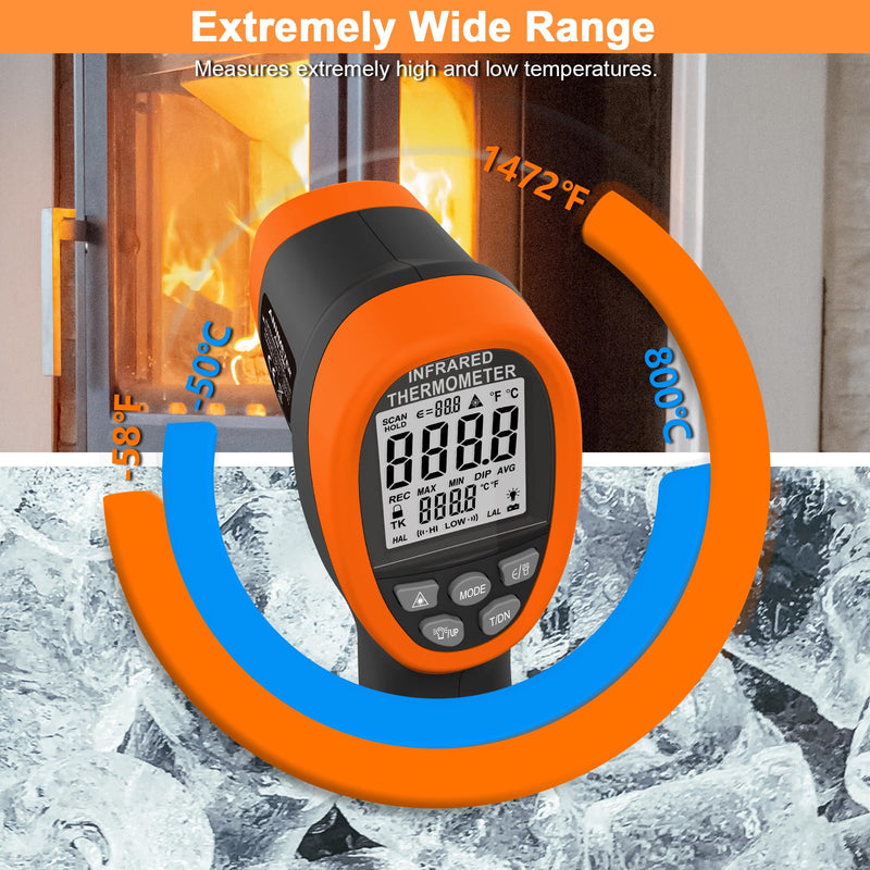 [Australia - AusPower] - Infrared Thermometer, Digital IR Thermometer 58℉~1472℉ with D:S=16:1, Non-Contact High Laser Temp IR Tool for Cooking (NOT for Human) 
