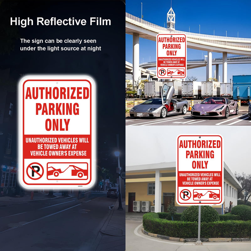 2 Pack Authorized Parking Only Signs - Unauthorized Towed At Owner's Expense.18x12 Inch Reflective Rust-Free Aluminum, Weatherproof & UV Protected, Easy to Mount for Business & Property Use