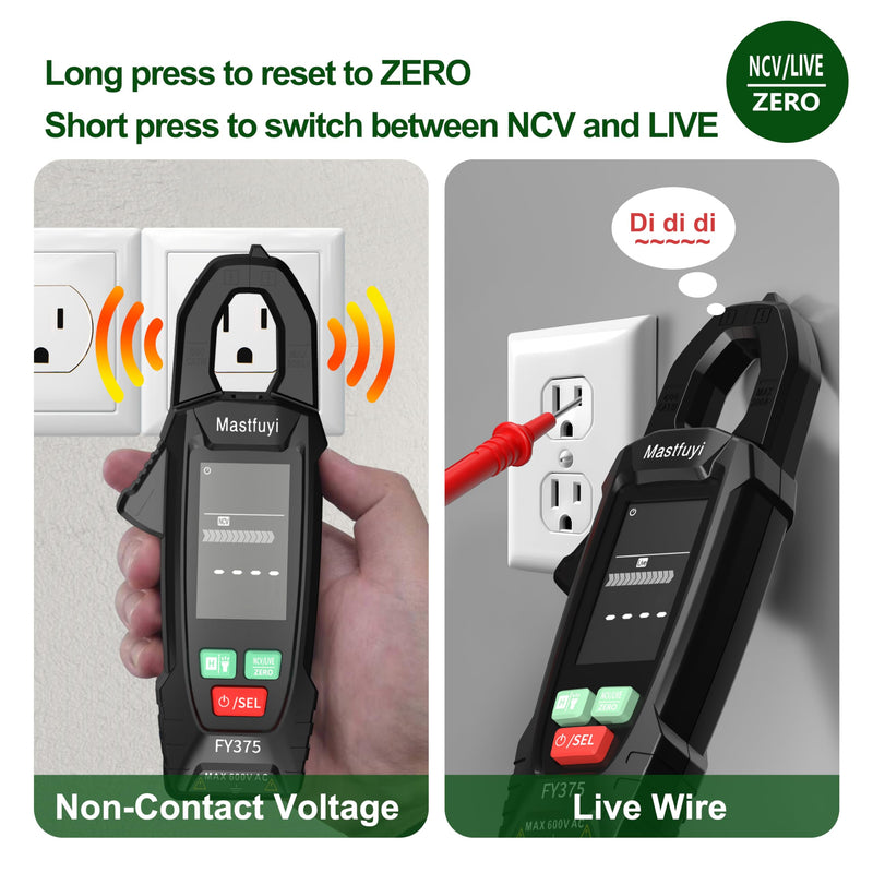 [Australia - AusPower] - Digital Clamp Meter Multimeter Tester T-RMS 6000 Counts, Auto-ranging Voltage Amp Tester with NCV Measures AC/DC Voltage & Current, Resistance, Capacitance, Frequency, Continuity, Live Wire FY375 