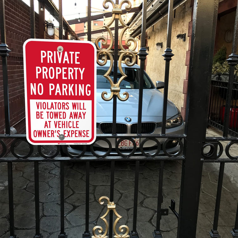 SmartSign - K-5476-EG-12x18 "Private Property - No Parking Violators Towed" Sign | 12" x 18" 3M Engineer Grade Reflective Aluminum Red on White