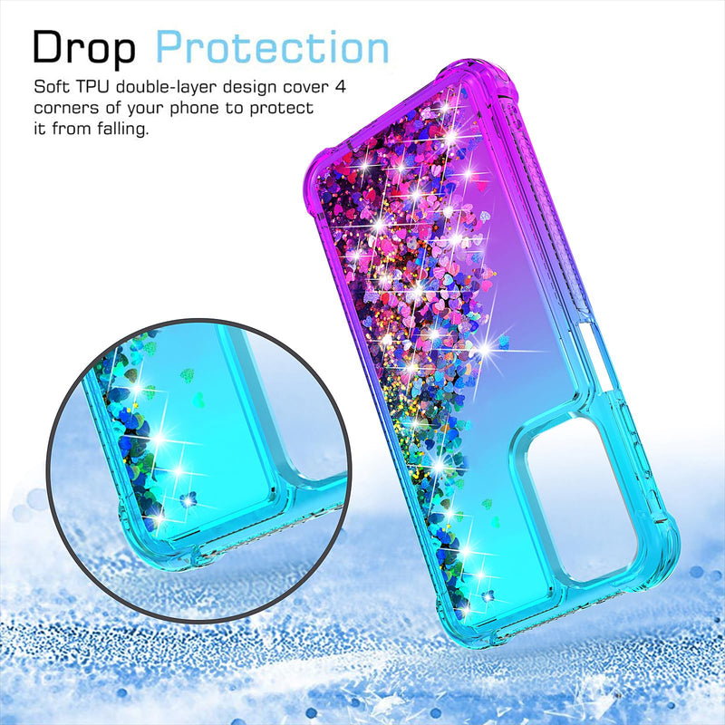 [Australia - AusPower] - for Galaxy A15 5G Phone Case,Samsung Galaxy A15 5G Case,with HD Screen Protector,Gradient Quicksand Glitter Liquid Floating Cute Phone Case for Samsung A15 5G (Teal/Purple) Y Teal/Purple 