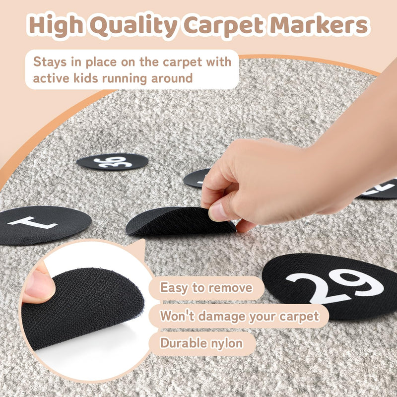 [Australia - AusPower] - 36 Pack Black Carpet Floor Circle Sit Markers with Numbers 1-36, Classroom Spot Markers for Teachers, Students, Kids - 4 Inch Floor Dots for Home, Elementary, Preschool 