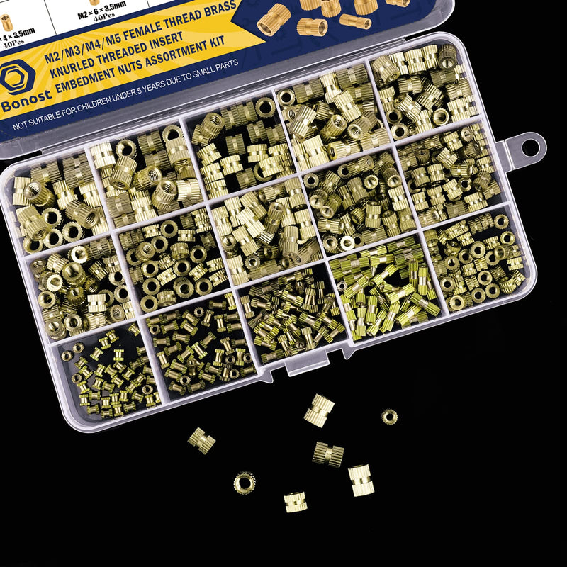 [Australia - AusPower] - 500Pcs Threaded Inserts Kit M2 M3 M4 M5 - Female Thread Heat Set Insert, Brass Knurled Thread Insert Nuts for Plastic Injection Molding(Metric) 