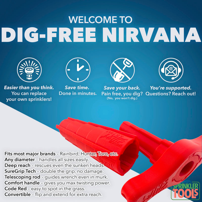 [Australia - AusPower] - Sprinkler Head Removal Tool 4-in-1, Replace Your Sprinklers Without Digging in Under 2 Minutes, Most Brands Rainbird Toro Orbit Hunter K-Rain, Upgraded Tool Made in USA, Rust-Proof Sprinkler Shirt 