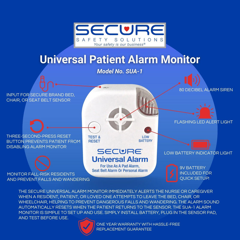 [Australia - AusPower] - Secure Bed Alarm for Elderly Adults - 12" x 30" Weight Sensing Bed Pressure Pad, Alarm Monitor w/Auto-Reset Alert Light & Batteries - Motion Sensor Bed Alarms and Fall Prevention Dementia Patients 