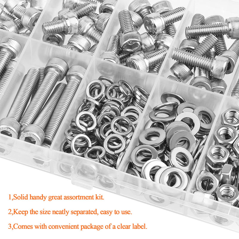 [Australia - AusPower] - 210 Pieces M5 x 6mm /8mm /12mm /16mm /20mm /25mm /30mm, Hex Socket Head Cap Screws Bolts Washers Nuts Kit, 304 Stainless Steel Socket Head Screws 