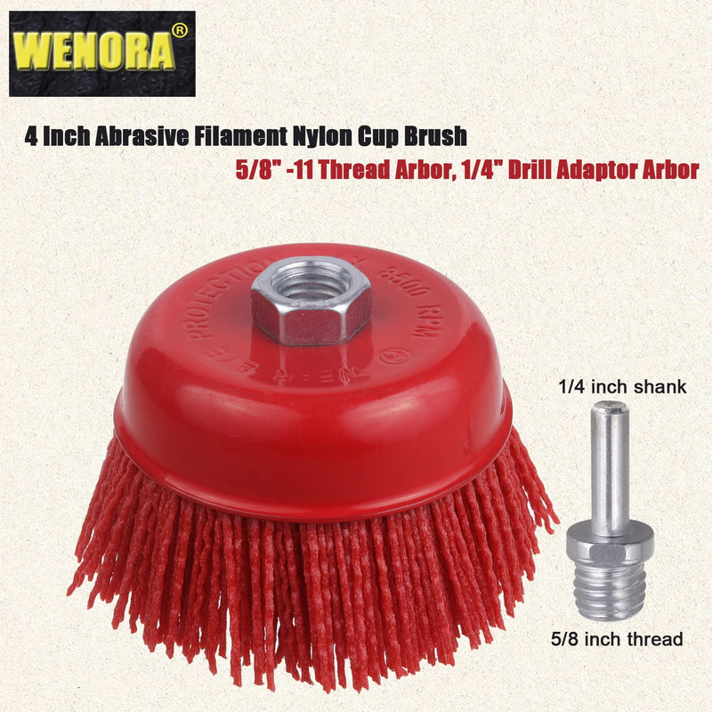[Australia - AusPower] - Abrasive Filament Nylon Bristle Cup Brush, 4" Nylon Cup Brush for Angle Grinder, 5/8" 11 Thread, 1/4" Drill Arbor-Remove Rust, Removal Rust Paint &Surface Prepping 1 Pack 