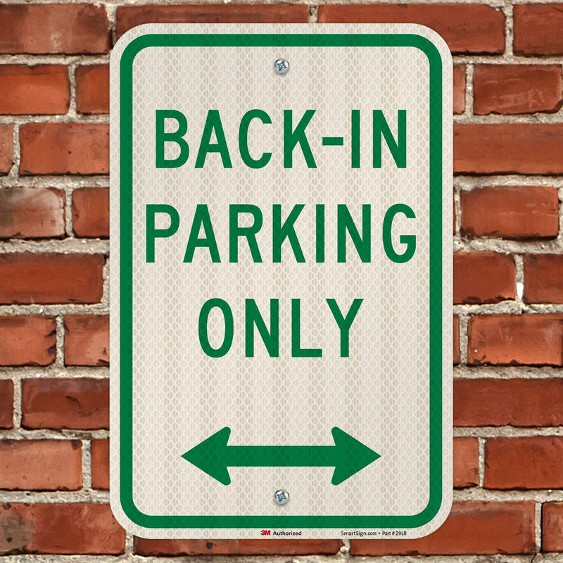 SmartSign - K-6986-HI-12x18 "Back-In Parking Only" Sign with Bidirectional Arrow | 12" x 18" High Intensity Grade Reflective Aluminum Green on White