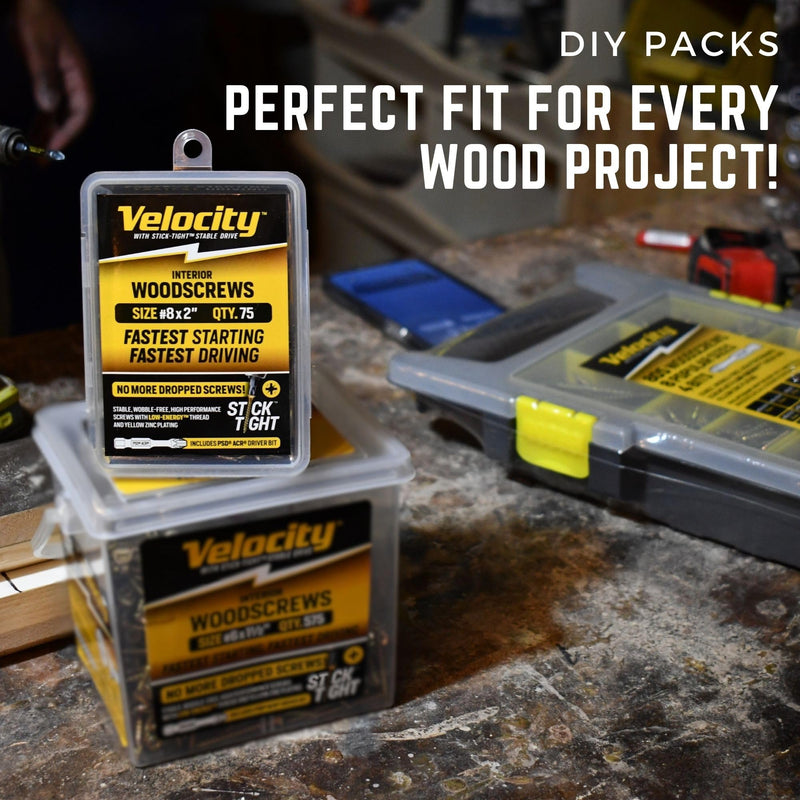 [Australia - AusPower] - Velocity Interior Wood Screw DIY Pack – 200 Furniture Wood Screws, Carbon Steel Screws Wood Zinc Plating, Stick-Tight Technology Screws for Wood Working, Self Tapping Screws (Size #6x1 1/2, 200 Pcs) #6 x 1-1/2" Small Pack 