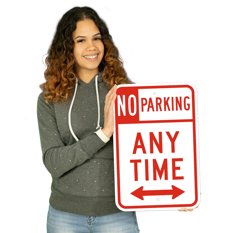 Brimar 12"x18" No Parking Any Time Signs -Weatherproof, Rust Free Aluminum - UV Protected - Perfect for Driveways, Indoor & Outdoor Use 12x18" Double Arrow (Rust-Free)