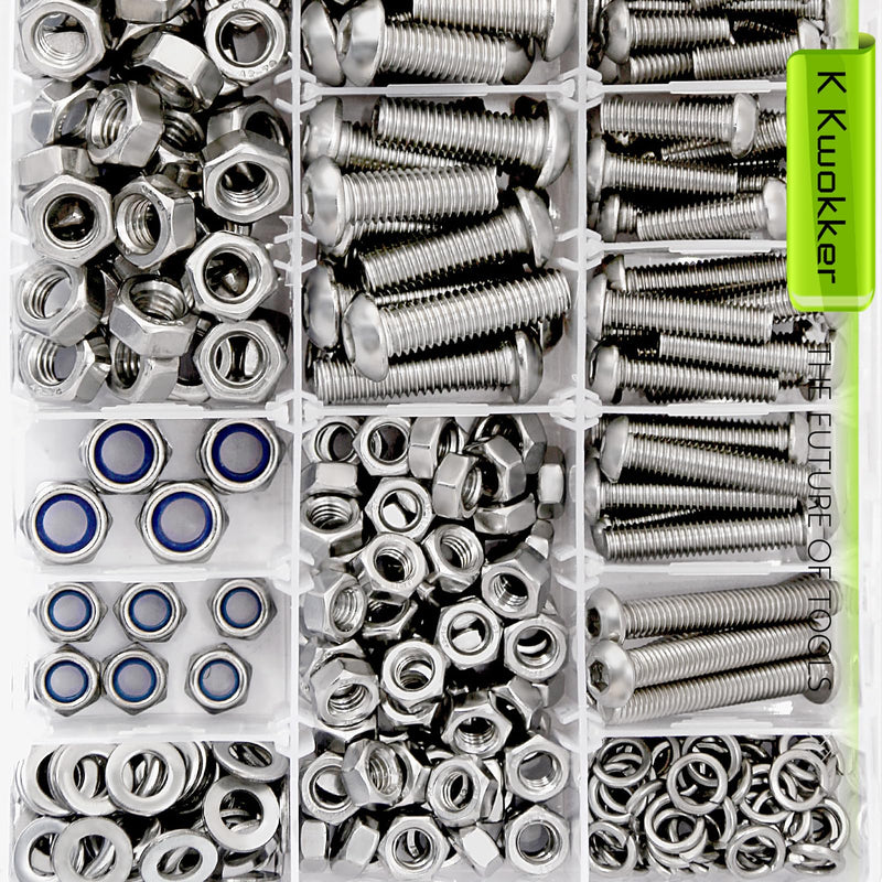 [Australia - AusPower] - 500Pcs M6 M8 Metric Screws Assortment Kit 12MM-40MM w/Lock Nut, Button Head Hex Socket Nuts and Bolts Assortment Kit, 304 Stainless Steel Machine Screws w/Washers, M6x1.0 Bolt, M8x1.25 Bolt G M6 M8 Hex Button Screws Silver 
