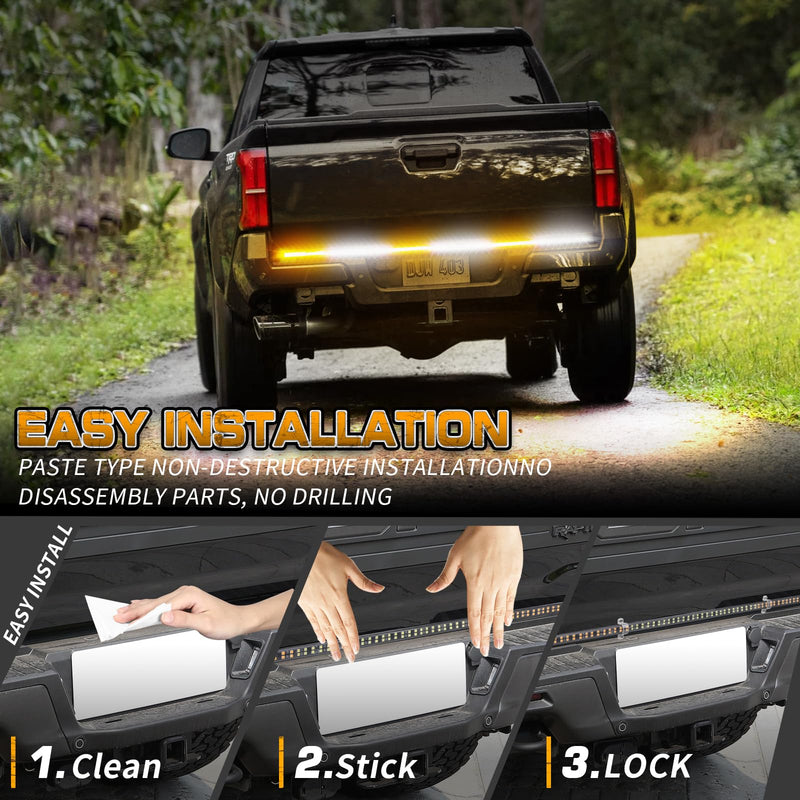 XRIDONSEN 48 inch Truck Tailgate Strobe Lights Strip Rear Window Lights 288 LED Tail Emergency Light Bar Amber White Flashing Warning Hazard Safety for Plow Trucks Construction Vehicles Pickup Trailer Amber/White