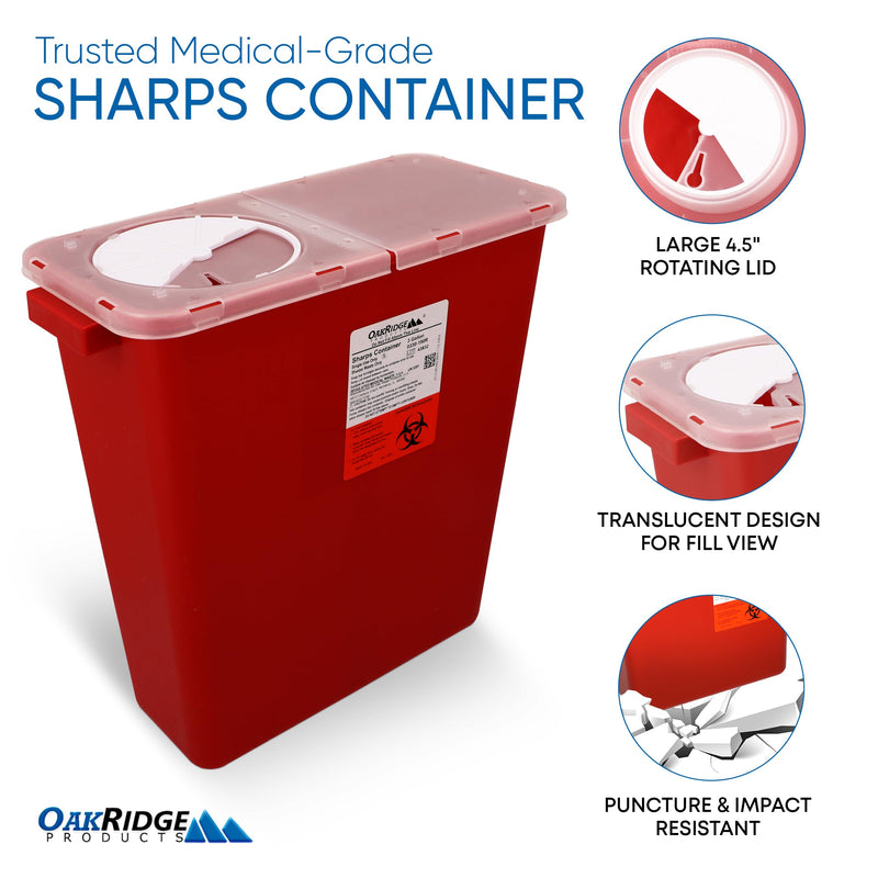 [Australia - AusPower] - Oakridge Products Large Sharps Container for Home Use and Professional 3 Gallon (1-Pack) with Rotating lid, Biohazard Needle and Syringe Disposal, CDC Certified 1 