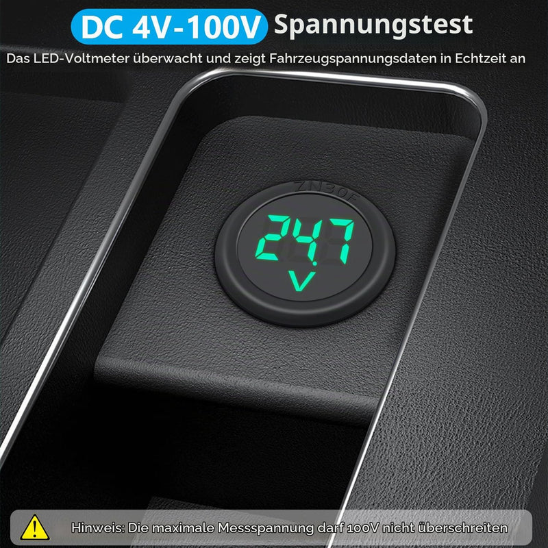 DC4V-100V Waterproof Voltage Meter with Digital LED Display | 2 pieces; waterproof and dustproof; green LED display; mini LED circular waterproof voltage meter; for boats, vehicles 2Pcs