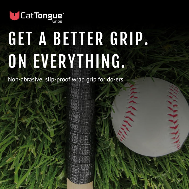 CATTONGUE GRIPS Sports Grip Tape Wrap - Wide Super Grippy Wrap - Anti-Slip Tape for Golf Clubs, Pull Up Bars, Baseball Bats, Lacrosse Sticks, Hockey Sticks, Pickleball Paddles & More Black 10 ft