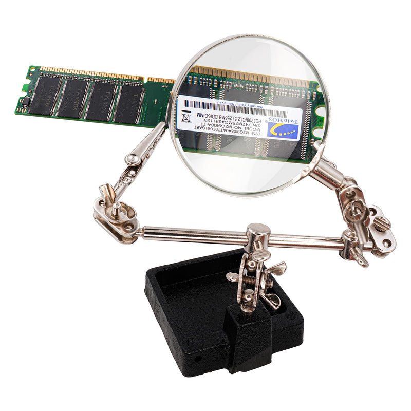 BIGtec Soldering Aid Third Hand with Magnifying Glass Helping Hand Precision Mechanics Soldering Accessories Soldering Tool with Interchangeable Clamps Crocodile Clips
