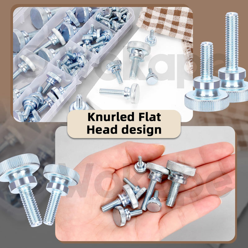[Australia - AusPower] - 65Pcs Knurled Thumb Screw Assortment Kit, M3 M4 M5 M6 M8 Zinc Plated Carbon Steel Knurled Thumbscrew Flat Knurled Head Fully Threaded Bolts Fastener 