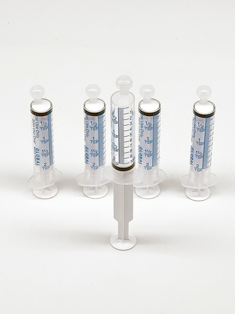 [Australia - AusPower] - 10ML UltraFlo Oral Syringe with Cap - Eccentric Tip - 2 Teaspoon - 10cc O-Ring Plunger Rod - QTY 5 