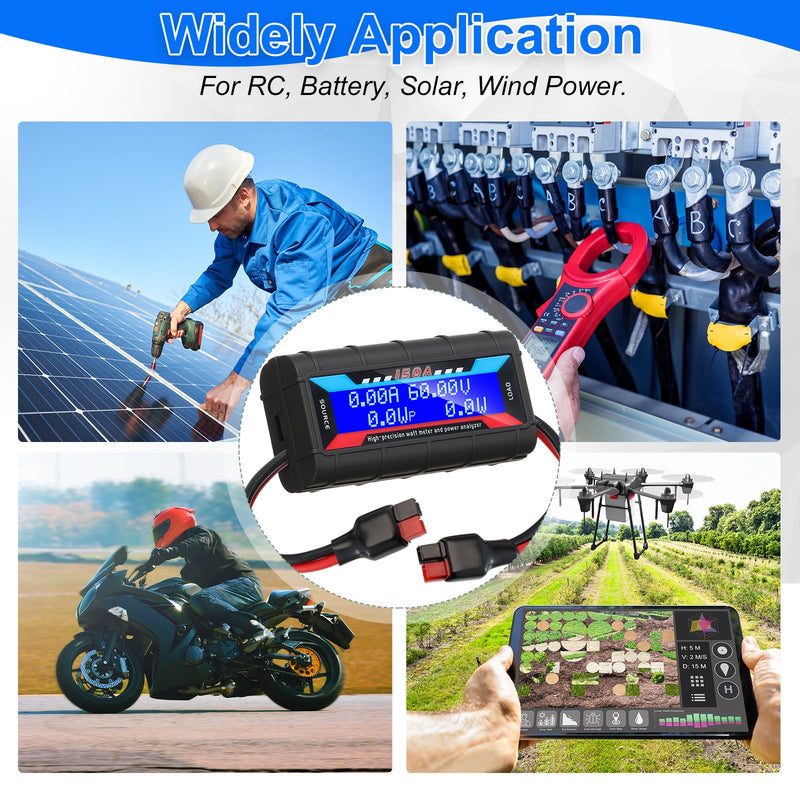 [Australia - AusPower] - Yunsailing 2 Pcs High Precision Watt Meter Power Analyzer Battery Consumption Performance Monitor Power Monitor with Backlight Digital LCD Screen(with 45 Amp Power Grade Connector, 150A/60V) with 45 Amp Power Grade Connector 