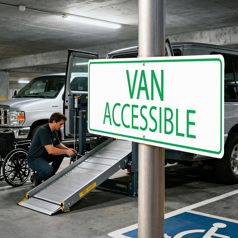 Van Accessible Sign 4 Pack Reflective Rust-Free Aluminum 18" × 6" | Pre-Drilled Holes, Waterproof for Parking Lots, Business, Indoor, Outdoor, Commercial Use