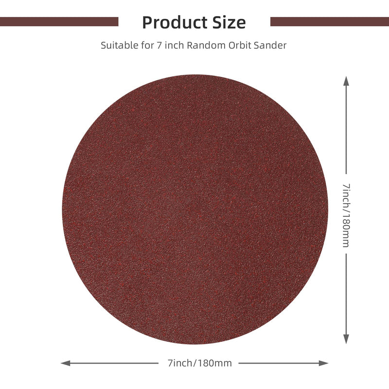 180 mm Sandpaper 80 Grit, Pack of 30 180 mm Sanding Discs, 7 Inch Sanding Sheets for Longneck Sanders Drywall (without Holes)