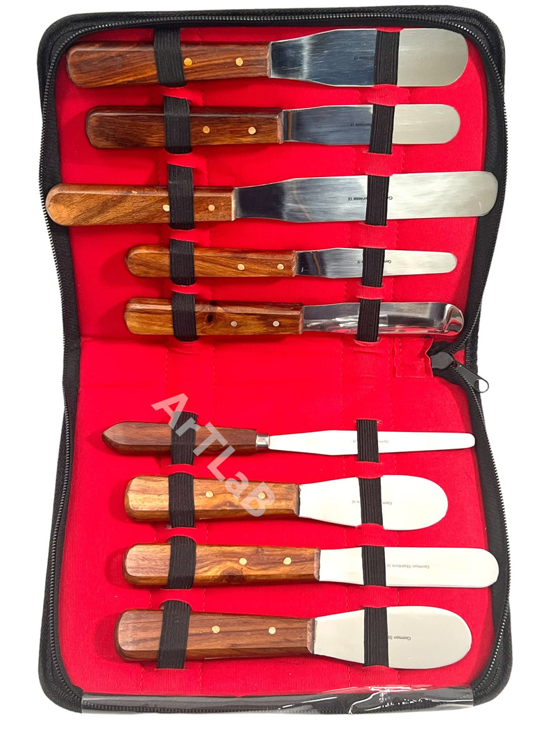 [Australia - AusPower] - ArTLaB Premium Stainless Steel Lab Spatulas with Wooden Handle Stainless Steel Blades Set of 9 -Dental Mixing Spatula Plastic Alignate Mixing Wooden Hanlde 