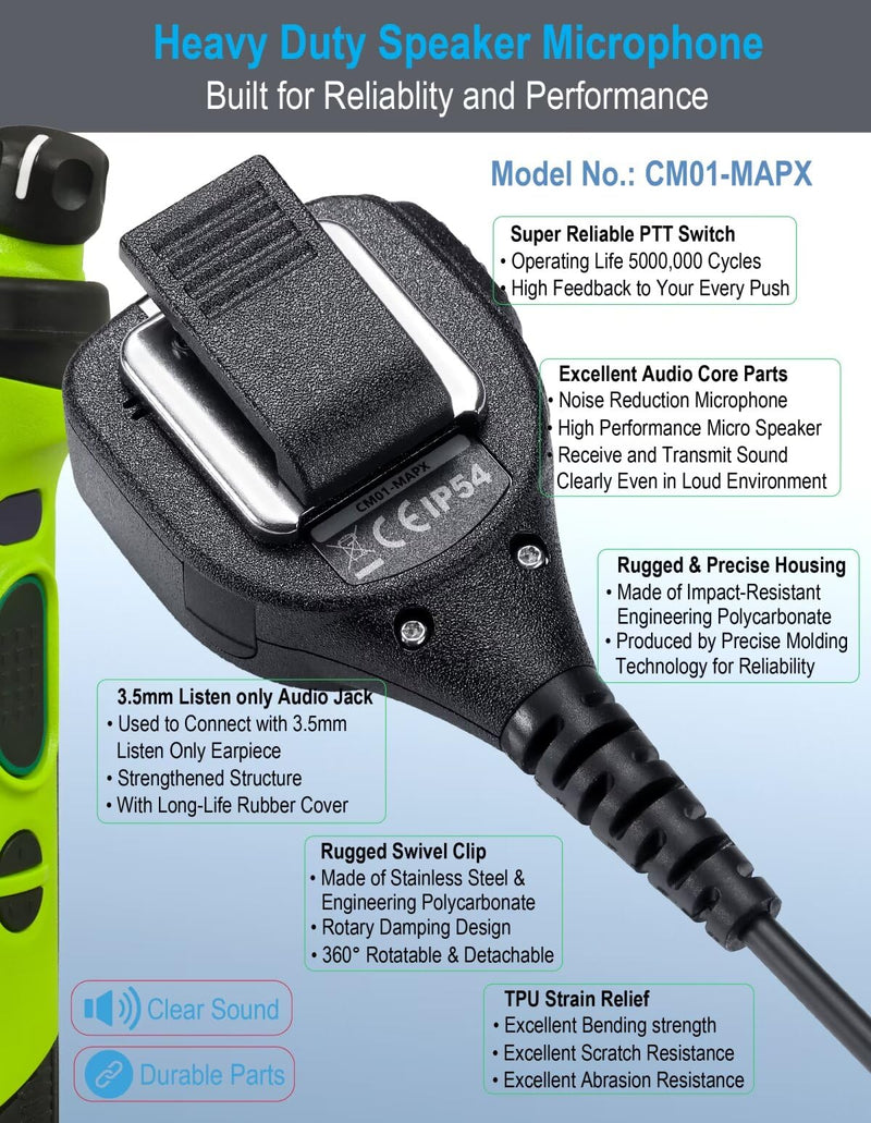 [Australia - AusPower] - Commountain Speaker Mic with Reinforced Cable for Motorola Radios APX6000 APX7000 APX8000 XPR6350 XPR6550 XPR7550 XPR7350e XPR7550e XPR7580e APX 6000 7000 8000 XPR 6550 7550 7550e,Shoulder Microphone Black 
