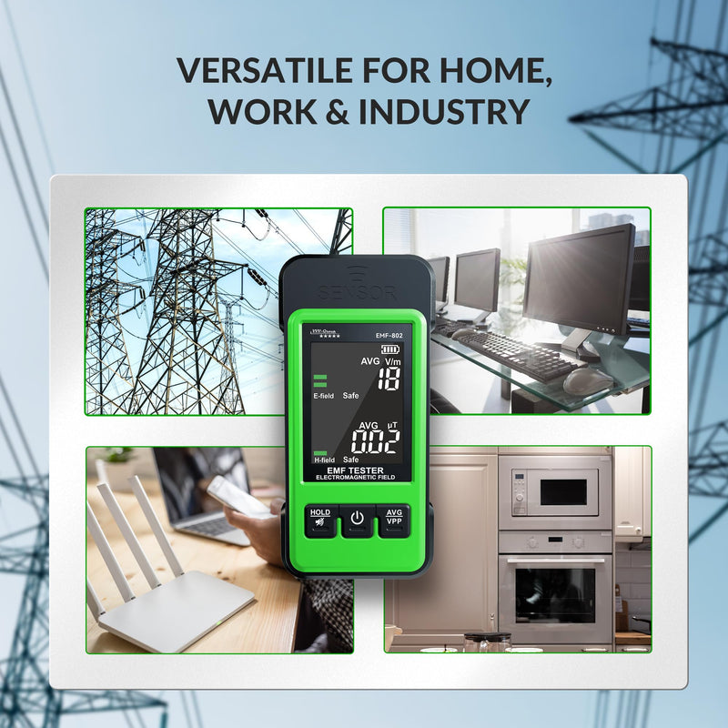 [Australia - AusPower] - EMF Detector EMF-802 by VVV-Group | Electromagnetic Radiation Meter with Electric & Magnetic Field Detection, Peak/Average Modes, LCD Alarm | EMF Reader for Home, Office, RF Safety 