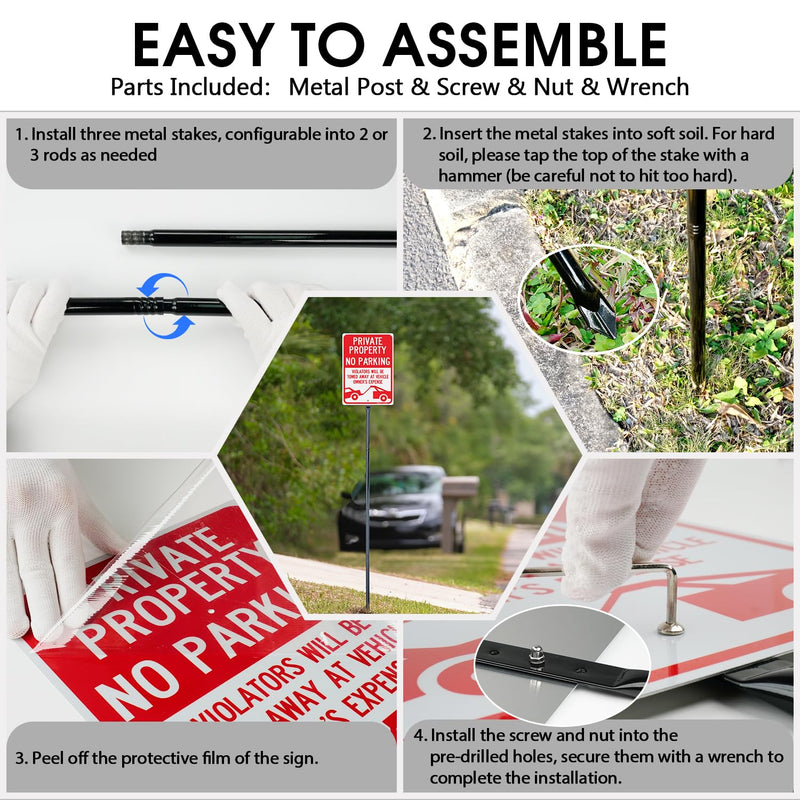 Faittoo Large Private Property No Parking Sign with 54" Metal Thick Stake, 14"x10" Vehicle Towed At Owner's Expense Rust Free Aluminum Sign, Reflective, Fade Resistant, Easy to Mount, Outdoor Use 14"x10" with 54" Metal Thick Stake - 1 Pack