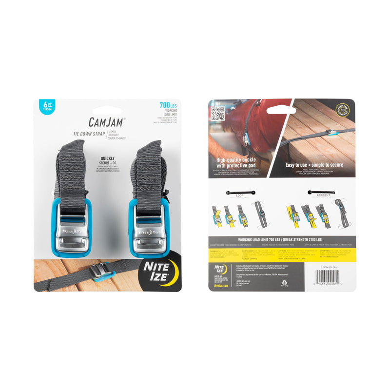 [Australia - AusPower] - Nite Ize CamJam Tie Down Strap - Tie Down Ratchet Straps - Straps for Trucks & Cars - Tie Downs for Luggage & Gear - 6 ft Strap, Blue (Pack of 2) 