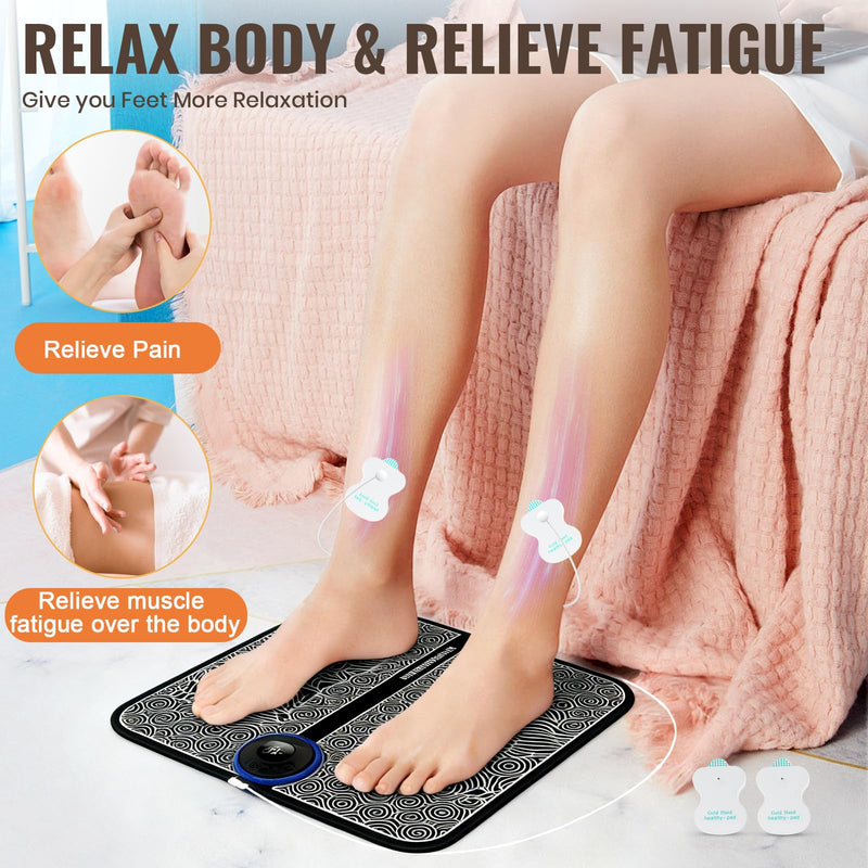 EMS Foot Massager Machine for Neuropathy, TENS Foot Muscle Stimulator for Pain Relief with Remote, Portable Feet Massage Tools Gifts for Women Men, 8 Modes 19 Intensities with 4 Electrodes Pads