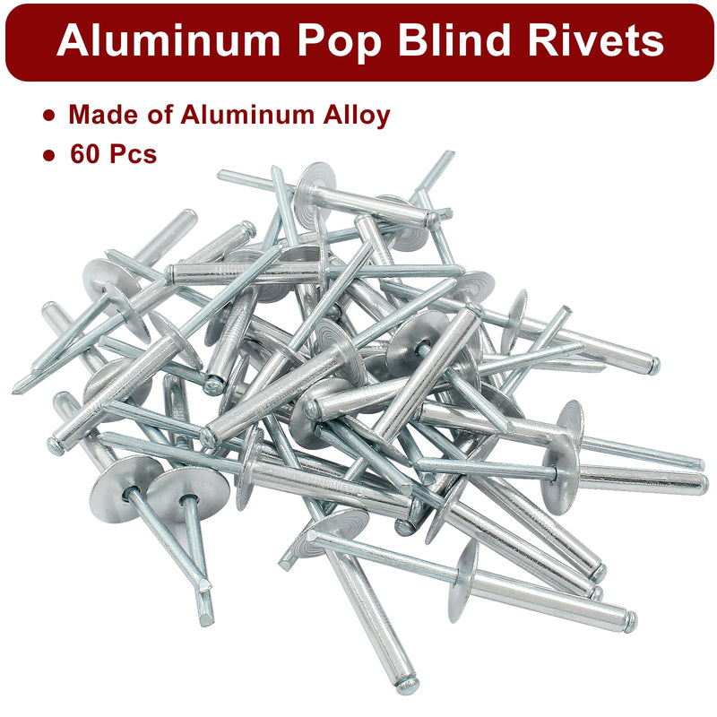 [Australia - AusPower] - 60 Pcs 3/16" x 1-1/4" Large Flange Aluminum Blind Rivets Dome Head Pop Rivets for Installing Accessories, Silver 3/16" x 1-1/4" 