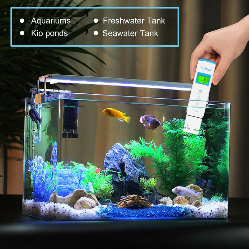 YINMIK Digital pH Meter TDS Meter Combo Accurate Measurement for pH TDS EC Temp with ATC, 2nd Generation Water Quality Tester with Horizontal Display for Hydroponic Swimming Pool Aquarium Blue pH TDS EC Meter