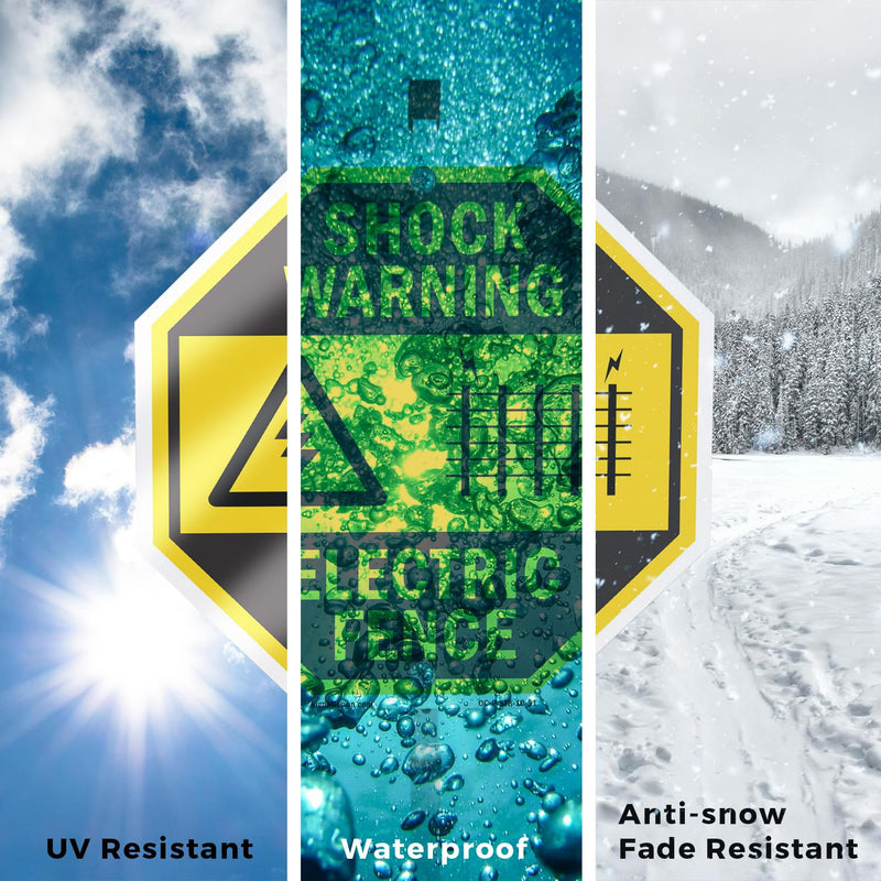 Shock Warning Electric Fence (2 Pack) 10 inch X 10 inch Octagon Aluminum Metal Signs with Aluminum Mounting Stakes Weather Resistant UV Protected for Workplace Private Property and Construction Site