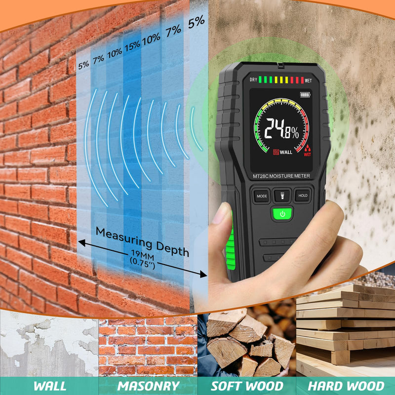 [Australia - AusPower] - Pinless Moisture Meters Non-Invasive Digital Wood Moisture Tester Water Leak Detector for Wall,Lumber, building,Firewood,Humidity Tester (Black_Case) Black_case 