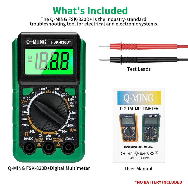 [Australia - AusPower] - Digital Multimeter, Multi-Function Mini Pocket Size Digital Multimeter with Data Hold & Back Light, Current Voltage Resistance Capacitance Frequency Tester 2.7 Inch Large LCD Display 