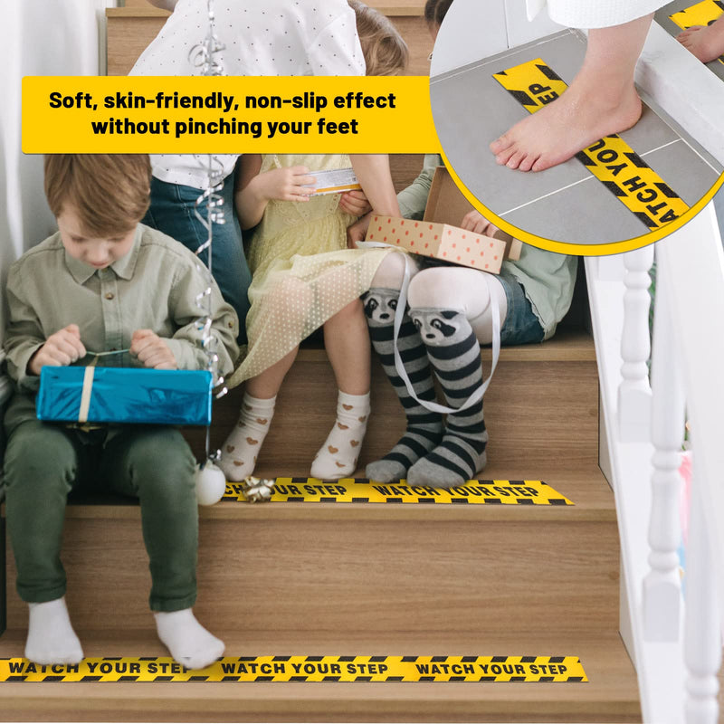 Huakaile Watch Your Step Caution Tape 1.97in x 16.4Ft, Non Skid Tape Yellow Black Waterproof, Anti-Slip High Traction Safety Grip Tape for Stairs Steps Ladder, Indoor Outdoor Treads (A) A