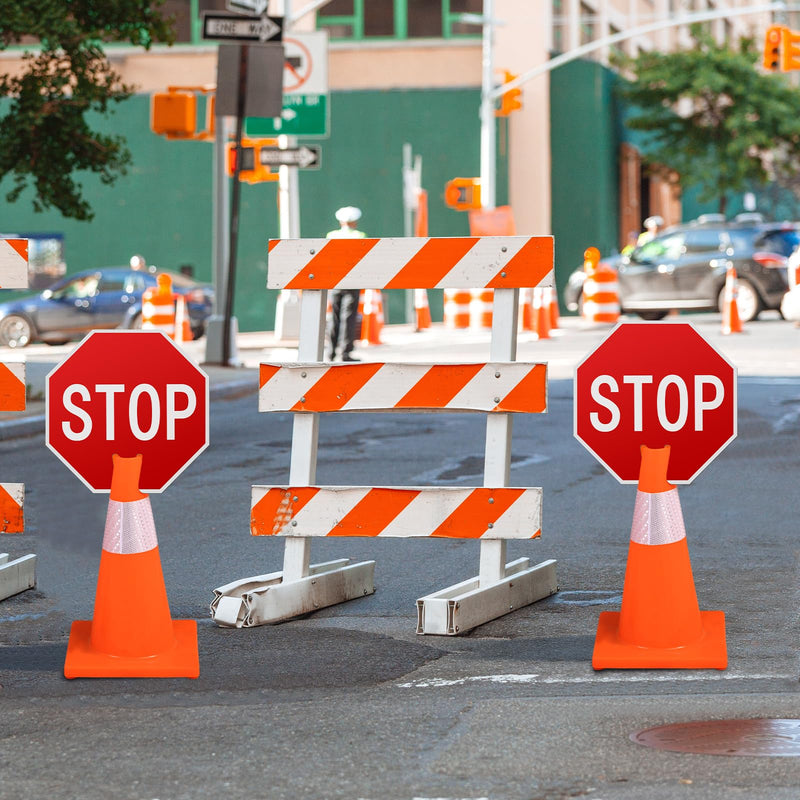 Geetery 6 Pcs Stop Signs 12x12", Durable PVC Traffic Warning for Cones Double-sided for Construction Zones, Parking Lots, Road Safety, Weather Resistant, Waterproof, Fade Resistant, Easy to Mount
