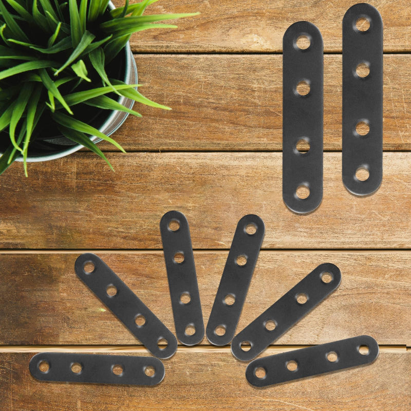 [Australia - AusPower] - 12 PCS 2.99'' x 0.63'' Stainless Straight Flat Brackets, Black Flat Metal Brace Bracket, Support Flat Metal Brace for Wood Furniture, Mending Plate Connector Joining Bracket for Fence,48 Screws 12 