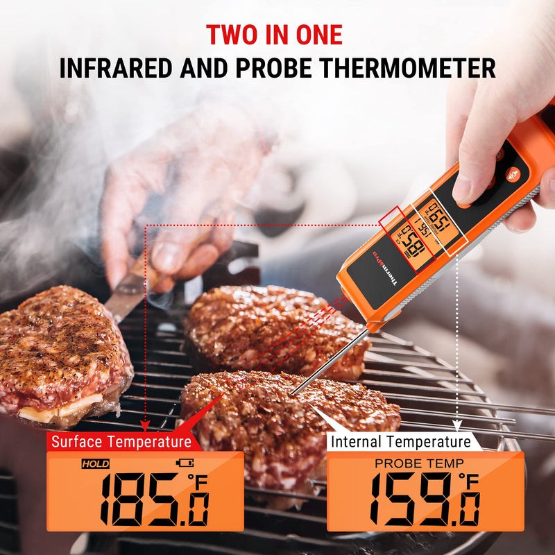 [Australia - AusPower] - ThermoPro TP420 2-in-1 Instant Read Thermometer for Cooking, Infrared Thermometer Cooking Thermometer with Meat Probe, Non-Contact Laser Meat Thermometer for Griddle Grill Pizza Oven HVAC Pool IR Thernometer with Meat Probe 