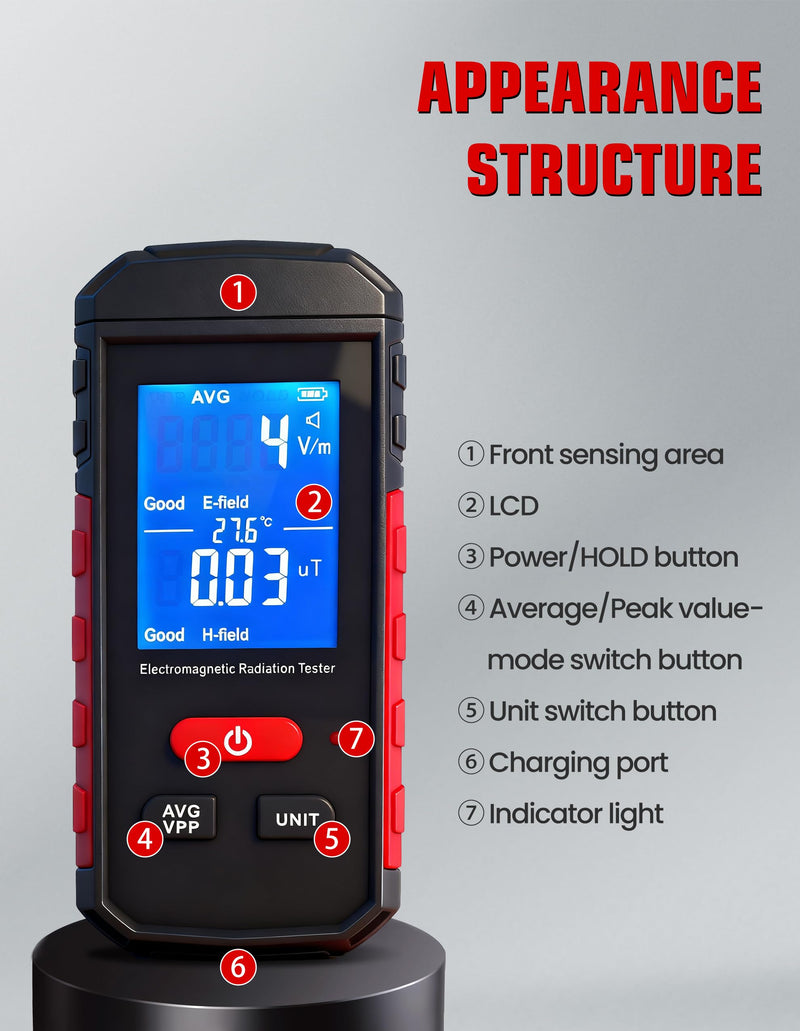 Electromagnetic Radiation Tester EMF Meter Counter Digital Detector for Electromagnetic Radiation AMF118A Black Model 2
