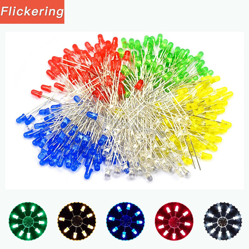 [Australia - AusPower] - 5mm Flickering led Lights for Models Mini LED Lamps Flicker Micro Lights Emitting Diode Assortment Kit Red, Yellow, Green, Blue, White(40 of Each Colour 200 Pieces in Total) 