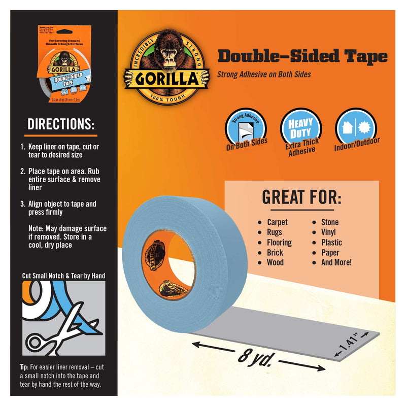 Gorilla Double-Sided Tape, 1.41" x 8 yd, Gray, (Pack of 2) 2 Pack