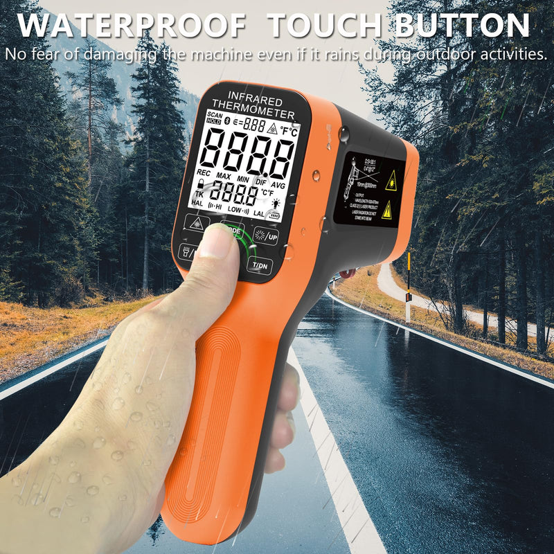 [Australia - AusPower] - Pyrometer, 30:1 Industrial Infrared Thermometer Gun Rechargeable, -58℉~2912℉ High Temp Waterproof Digital IR Laser Temperature Gauge (NOT for Human) Orange 