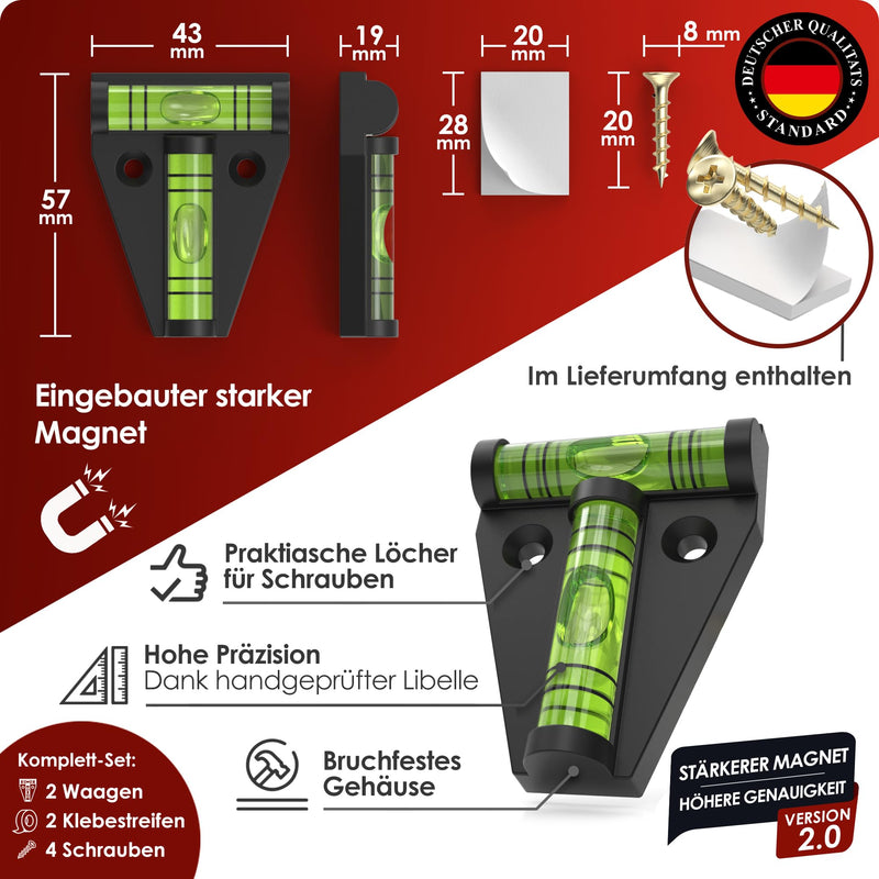 [Australia - AusPower] - WEIDEBACH® 2 x Robust Spirit Level, Small, Magnetic Mini Spirit Level, Black, Small Spirit Level, Shatterproof, Camping Spirit Level, Caravan, Cross Spirit Level 2 Stück 