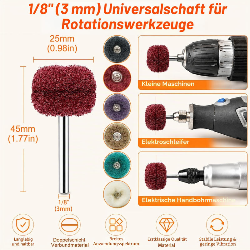 90 Pieces 25mm Sanding Discs & Wool Felt Polishing Pads Set for Dremel - 3mm (1/8") Shank, Includes 15 Wool Felt Polishing Discs, for Sanding and Polishing Metal, Wood, Wheel Hubs Mix 90pcs