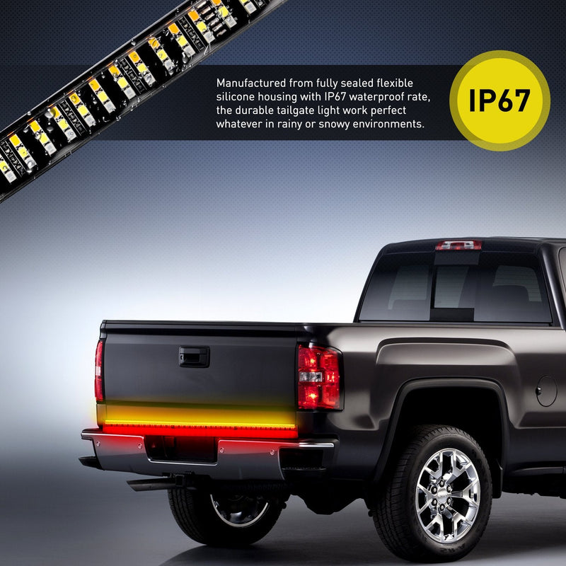 [Australia - AusPower] - Nilight TR-04 Truck Tailgate Bar 60" Triple Row 504 LED Strip with Red Brake White Reverse Sequential Amber Turning Signals Strobe Lights，2 Years Warranty 60" LED Strip 