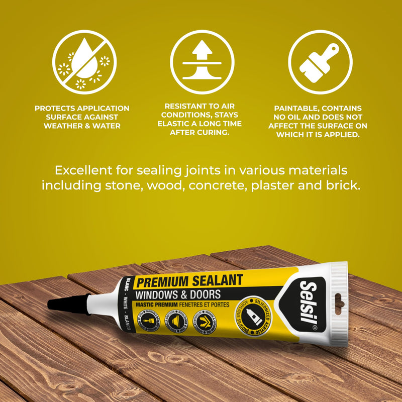 [Australia - AusPower] - Selsil Siliconized Super Acrylic Latex Sealant, Indoor & Outdoor Paintable Caulk - Flexible, Weather & Moisture Resistant, White Caulking for Baseboards, Windows, Doors & More - 5.5 oz (160 ml) 