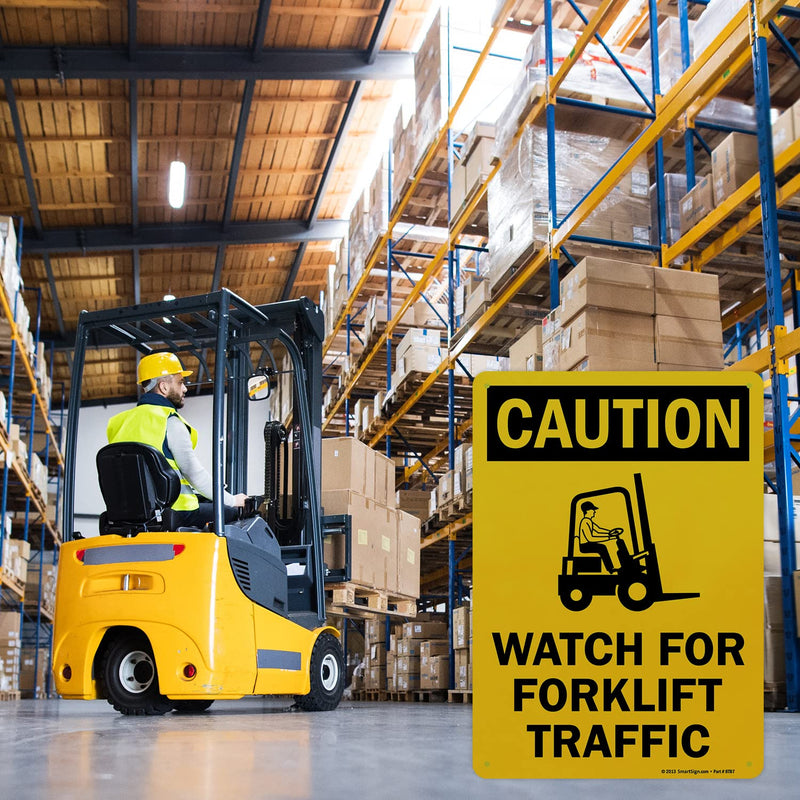 "Caution - Watch For Forklift Traffic" Sign By SmartSign | 10" x 14" Aluminum Yellow