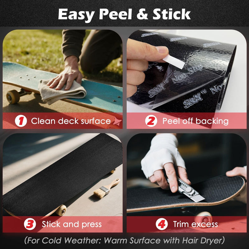 S&X Premium Skateboard Grip Tape 11” x 36”, 2-Pack, Hexagonal Pattern for Maximum Traction 11" x 36"